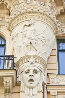 Images Dated 7th September 2010: Latvia, Riga, Art Nouveau District, building detail at 13 Alberta Iela Street