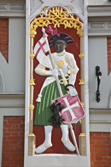 Images Dated 7th September 2010: Latvia, Riga, Old Riga, Blackheads House, detail with patron saint, St. Mauritius