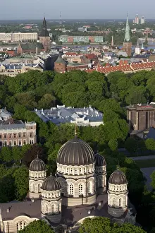 Latvian Prints: Latvia, Riga, Old Riga, elevated city view with Russian Orthodox Cathedral