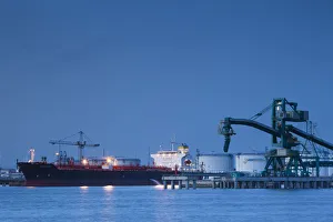 Images Dated 7th September 2010: Latvia, Western Latvia, Kurzeme Region, Ventspils, Ventspils Port, dusk