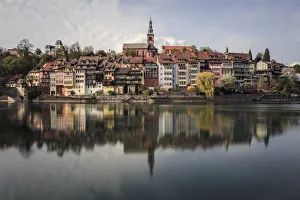 Canton Aargau Prints: Laufenburg reflected in the Rhine river, Sulz, Canton Aargau, Switzerland