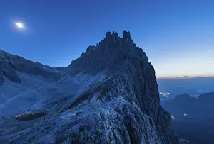 Torri Del Vajolet Prints: Re Laurino mount and Re ALberto refuge in Catinaccio group of Dolomites during summer