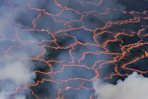 Eruption Prints: Lava lake Nyiragongo with glowing lava meltings - Congo, Democratic Republic, North Kivu