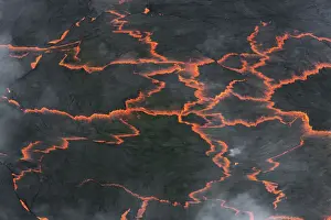 Eruption Prints: Lava lake Nyiragongo with glowing lava meltings - Congo, Democratic Republic, North Kivu