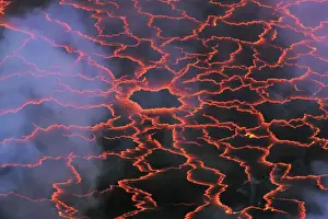 Black Prints: Lava lake Nyiragongo with glowing lava meltings - Congo, Democratic Republic, North Kivu