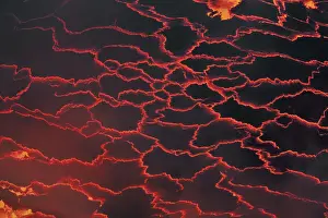 Black Prints: Lava lake Nyiragongo with glowing lava meltings - Congo, Democratic Republic, North Kivu