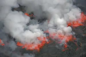 Eruption Prints: Lava lake Nyiragongo with lava meltings and fountains - Congo, Democratic Republic