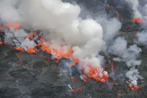 Eruption Prints: Lava lake Nyiragongo with lava meltings and fountains - Congo, Democratic Republic