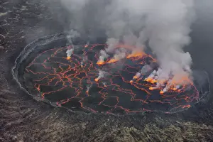 Lava lake Nyiragongo with lava meltings and fountains - Congo, Democratic Republic