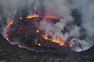 Eruption Prints: Lava lake Nyiragongo with lava meltings and fountains - Congo, Democratic Republic