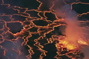 Eruption Prints: Lava lake Nyiragongo with lava meltings and fountains - Congo, Democratic Republic