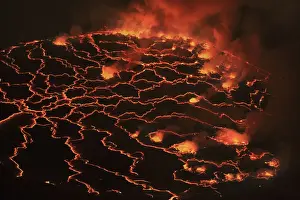 Eruption Prints: Lava lake Nyiragongo with lava meltings and fountains - Congo, Democratic Republic