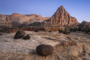 Lava stones and Pectols Pyramid at dusk, Capitol Reef National Park, Utah Lava stones and Pectols Pyramid at dusk, Capitol Reef National Park, Utah