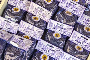 South France Prints: Lavender sachets on sale in a shop, LaaIsle-sur-la-Sorgue, Provence, France