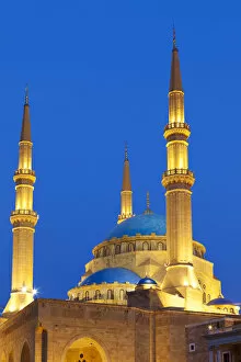 Lebanese Collection: Lebanon, Beirut. Mohammed Al-Amin Mosque at dusk