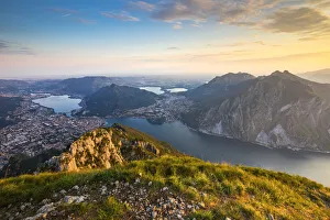 Lecco and Como Lake from Coltignone mountain during sunset, Piani Resinelli