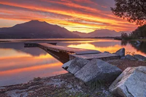 Brianza Prints: Lecco mountains on fire, sunrise on lake Pusiano, Como and Lecco province, Brianza