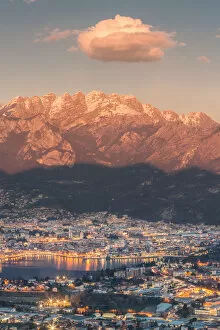 Adda River Gallery: Lecco province at sunset with Resegone mount in the background viewed from San Tomaso
