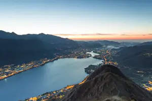 Lecco viewed from the top of Barro mount at dawn, Barro mount Regional Park, Lecco