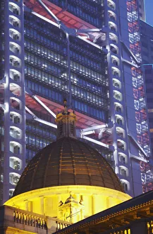 Famous Landmark Prints: Legislative Council and HSBC buildings at dusk, Central, Hong Kong, China