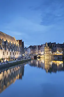 Leie Canal at dusk, Ghent, Flanders, Belgium