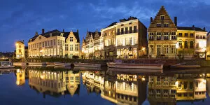 Images Dated 14th November 2016: Leie Canal at dusk, Ghent, Flanders, Belgium