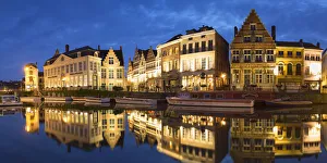 Images Dated 14th November 2016: Leie Canal at dusk, Ghent, Flanders, Belgium