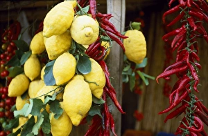 Market Stall Prints: Lemons and peppers for sale at the roadside