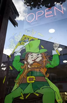 Leprecorn (Leprechaun) image in window of cafe, Temple Bar, Dublin, Irleand