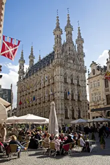 Market Square Prints: Leuven, Belgium. Street cafe in front of Leuvens mid-15th century town hall