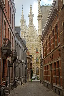 Council House Prints: Leuven, Belgium. View towards town hall in Leuvens historic town centre