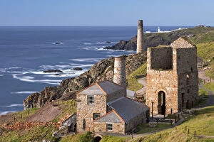 Images Dated 18th May 2016: Levant tin mine and Pendeen Lighthouse, Trewellard, Cornwall, England. Summer (June) 2015