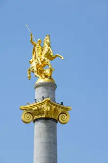 Western Asia Prints: Liberty Monument depicting St George slaying the dragon, Freedom Square, Tbilisi (Tiflis)