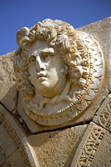 Arch Way Gallery: Libya; Tripolitania; Khums; The Head of the Medusa on arches in the Severan Forum at Leptis Magna