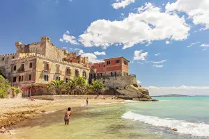 Licata, Sicily. People enjoying the seaside at Falconara castle