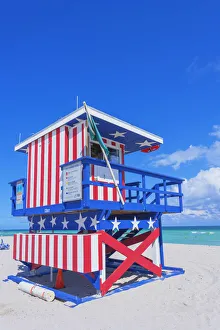 Building Exterior Prints: Lifeguard beach hut, Miami beach, Miami, Florida, USA