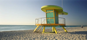 Lifeguard Hut Prints: Lifeguard hut on beach, South Beach, Miami Beach, Miami, Florida, USA