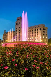 Images Dated 18th May 2015: Light show at the new Plaza Catalunya fountain, Barcelona, Catalonia, Spain