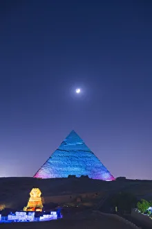 light show over the Pyramids of Giza, Giza, Cairo, Egypt
