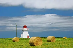 Brae Prints: Lighthouse and bales Darnley Prince Edward Island Canada