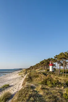 Sabine Lubenow Prints: Lighthouse and beach, Gellen, Hiddensee island, Mecklenburg-Western Pomerania, Germany