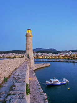 Wall Collection: Lighthouse at the Old Venetian Port, dusk, City of Rethymno, Rethymno Region, Crete, Greece