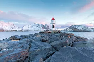 The lighthouse in Reine at sunrise, Lofoten, Norway