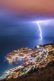 Thunderstorm Prints: Lightning storm over Dubrovnik, Dalmatian Coast, Adriatic, Croatia