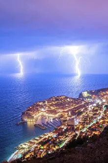 Croatia Prints: Lightning storm over Dubrovnik, Dalmatian Coast, Adriatic, Croatia