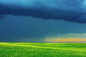Lightning strike during rain storm on the Canadian Prairie Deloraine, Manitoba, Canada