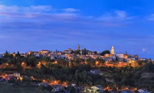 The lights of Atris old town light up during the twilight. Abruzzo, Italy