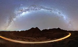 Tracks Prints: Lights of car trails under the Milky Way, Devil's Desert, Puna, Argentina