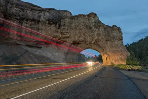 Lights of cars passing through Red Canyon Tunnel on scenic byway 12. Garfield County Lights of cars passing through Red Canyon Tunnel on scenic byway 12. Garfield County