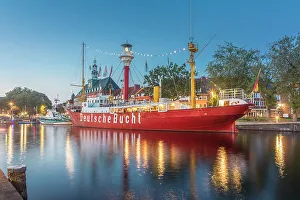 Summer Evening Prints: Lightship Amrumbank in the Ratsdelft at blue hour